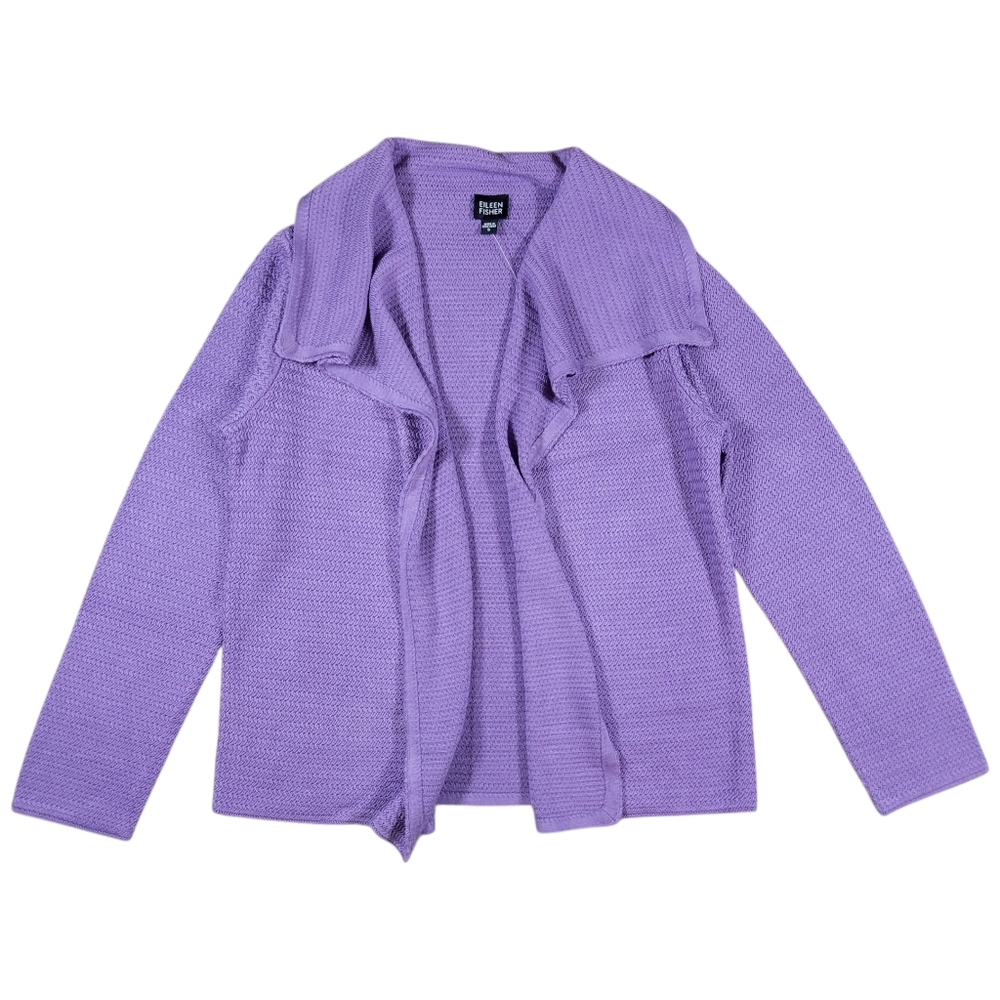 Eileen Fisher Silk Knit Cardigan Womens S Purple Lavender Open Front Cascading‎